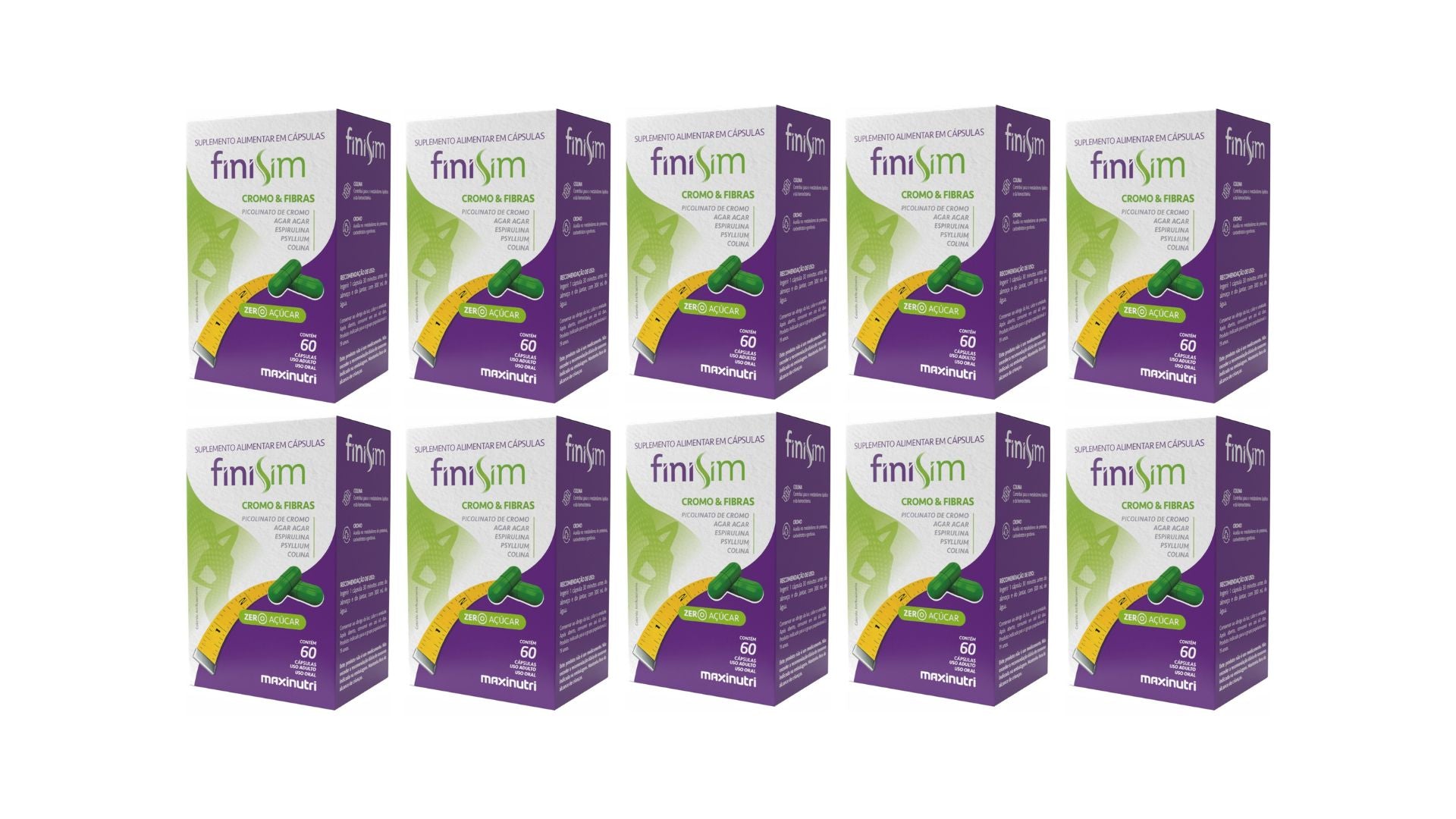 Kit 10 FiniSim Cromo e Fibras Sem Sabor 60Cps - Maxinutri