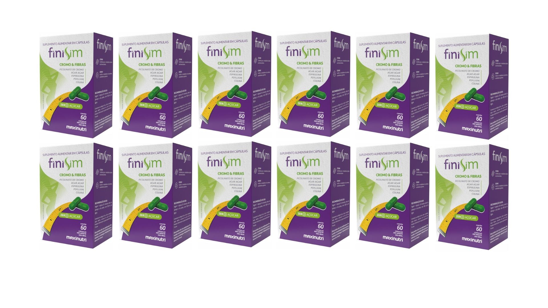 Kit 12 FiniSim Cromo e Fibras Sem Sabor 60Cps - Maxinutri