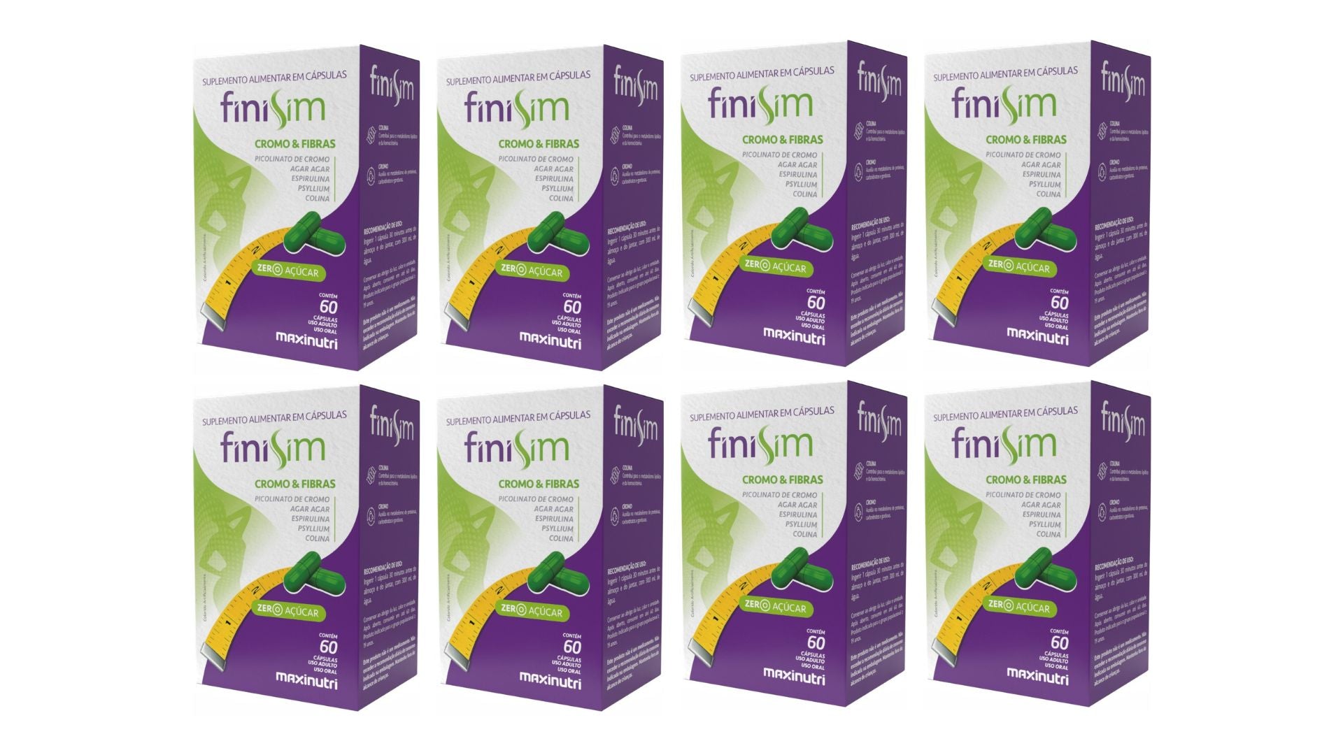 Kit 08 FiniSim Cromo e Fibras Sem Sabor 60Cps - Maxinutri