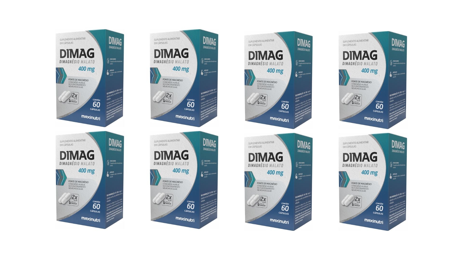 Kit 08 Dimag Dimagnésio Malato 400mg 60 Cápsulas - Maxinutri