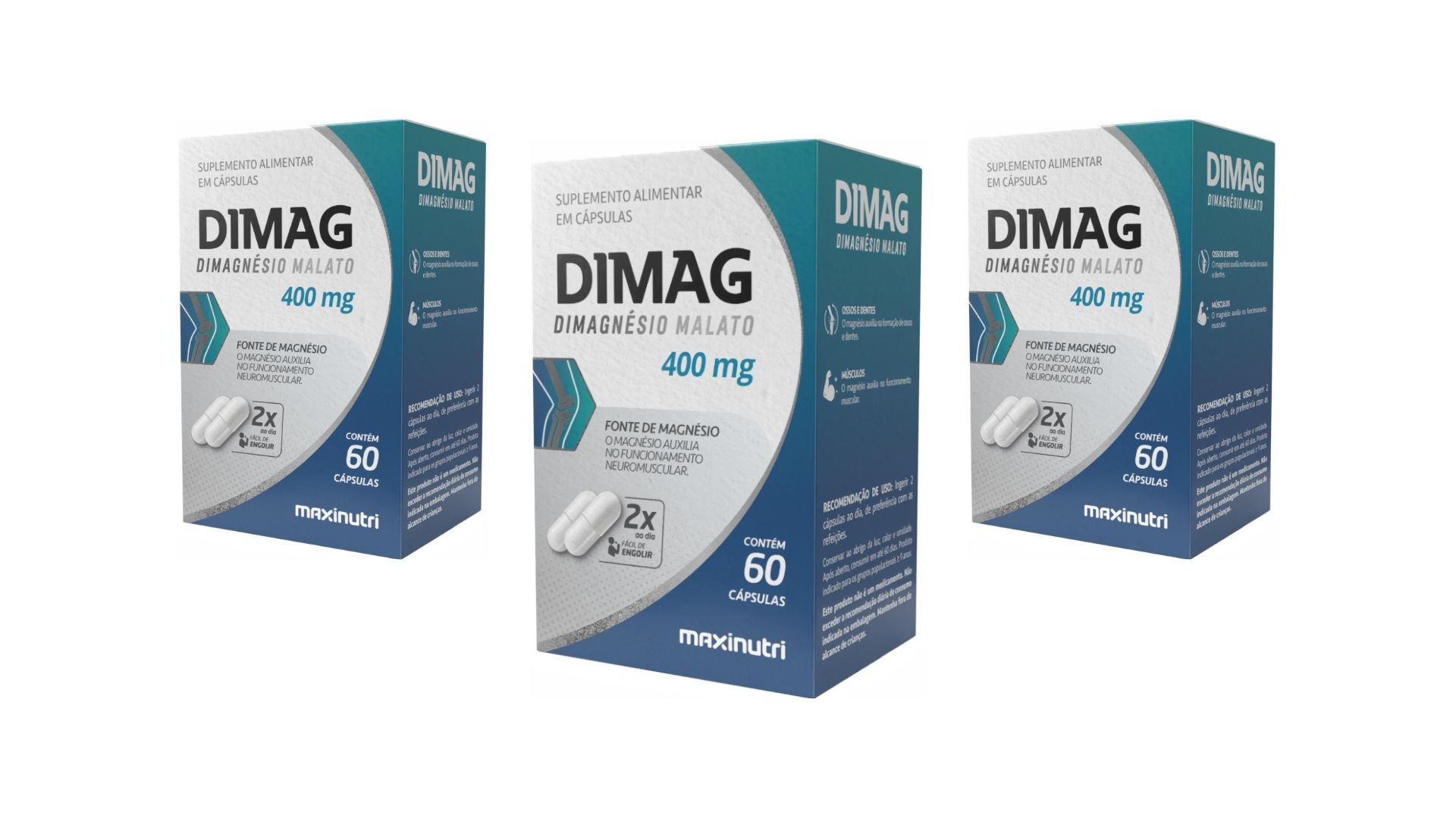 Kit 03 Dimag Dimagnésio Malato 400mg 60 Cápsulas - Maxinutri