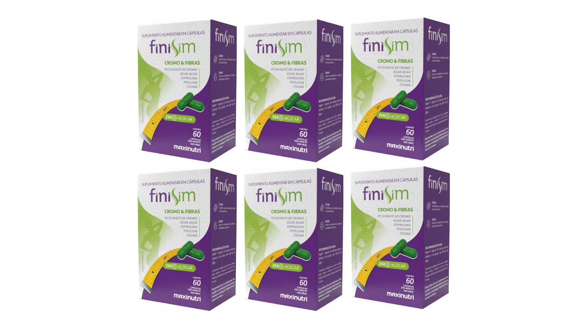 Kit 06 FiniSim Cromo e Fibras Sem Sabor 60Cps - Maxinutri